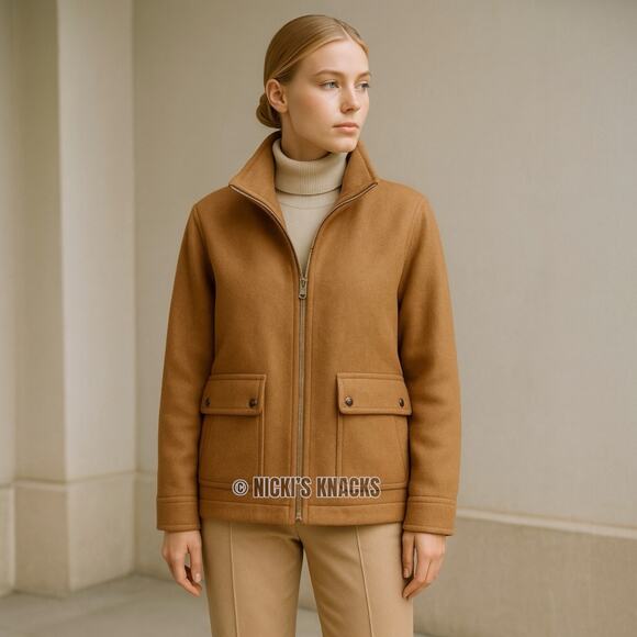 Joie Camel Wool Zip Jacket Gold Hardware Minimalist Neutral Quiet Luxury Coat L - Picture 1 of 8